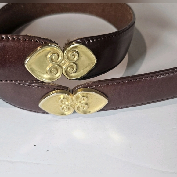 Fossil Ornate Brass Hardware Genuine Leather Belt Size M Heart Concho Westen VTG
